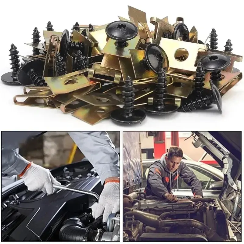 Car Screws Base U Clips Modification Fasteners Metal Fender Bumper Protection Engine Shield Guard Clip Auto Interior Accessories