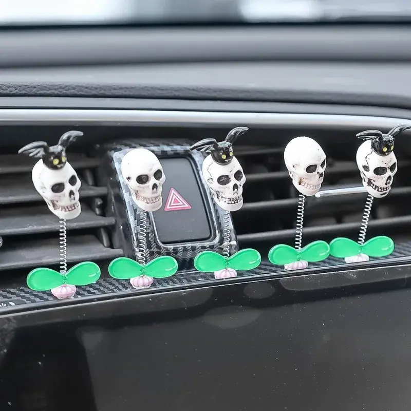 1-10pcs New Car Bobble Head Skull Ornament Auto Centre Console Dashboard Interesting Decoration Parts Halloween Festival Gift