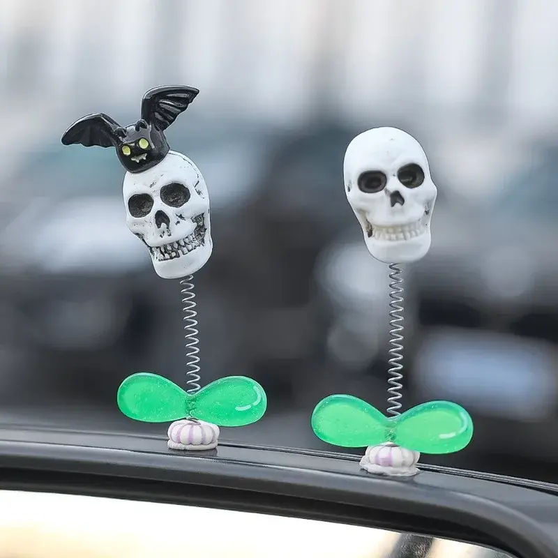 1-10pcs New Car Bobble Head Skull Ornament Auto Centre Console Dashboard Interesting Decoration Parts Halloween Festival Gift