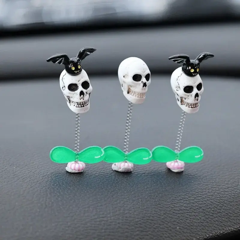 1-10pcs New Car Bobble Head Skull Ornament Auto Centre Console Dashboard Interesting Decoration Parts Halloween Festival Gift