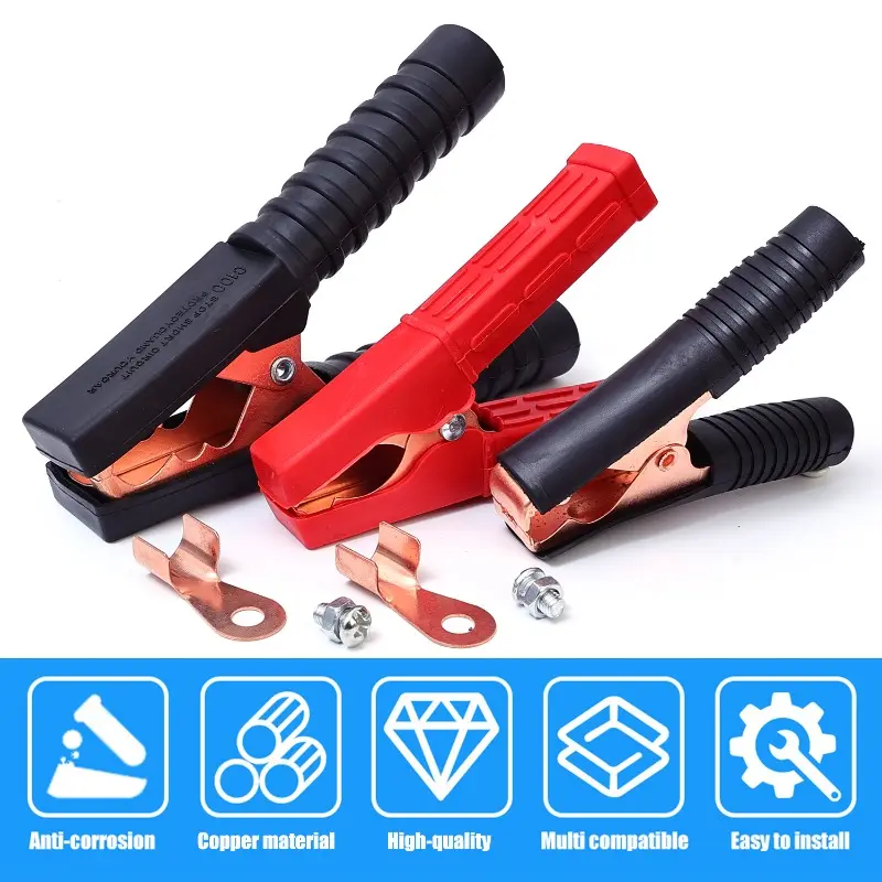 Car Battery Crocodile Clip Thickened Spring Pure Copper Battery Electric Wire Connector Positive and Negative Connection Clips