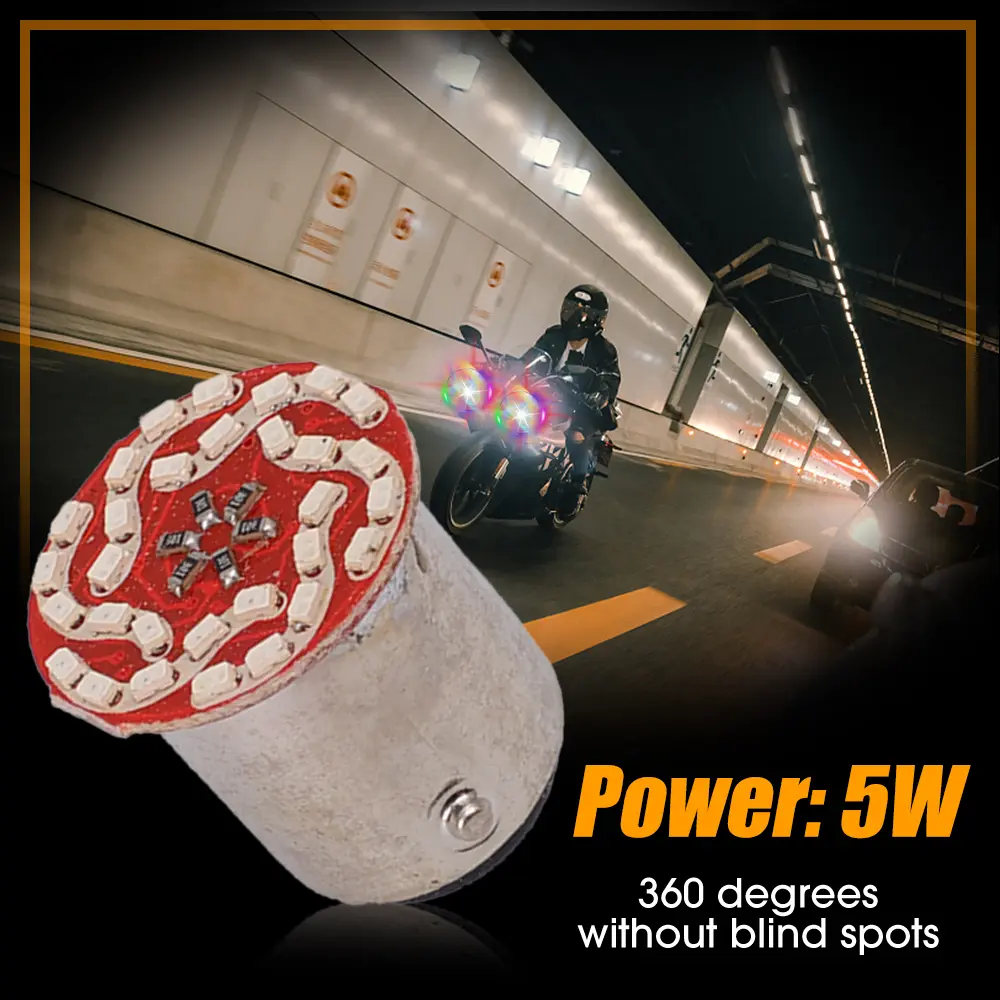 1-10Pcs Motorcycle 1157 Socket Brake Light Colour Burst Flash Signalling Light Steering Lamps LED Bulb Motorcycle Accessories