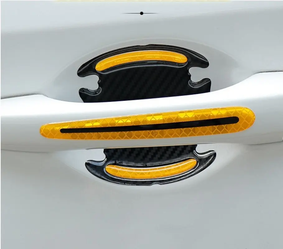 8pcs Car Door Handle Sticker Warning Mark Tape Reflective Sticker High Sign Safety Light Reflector Strip Anti-collision Decals