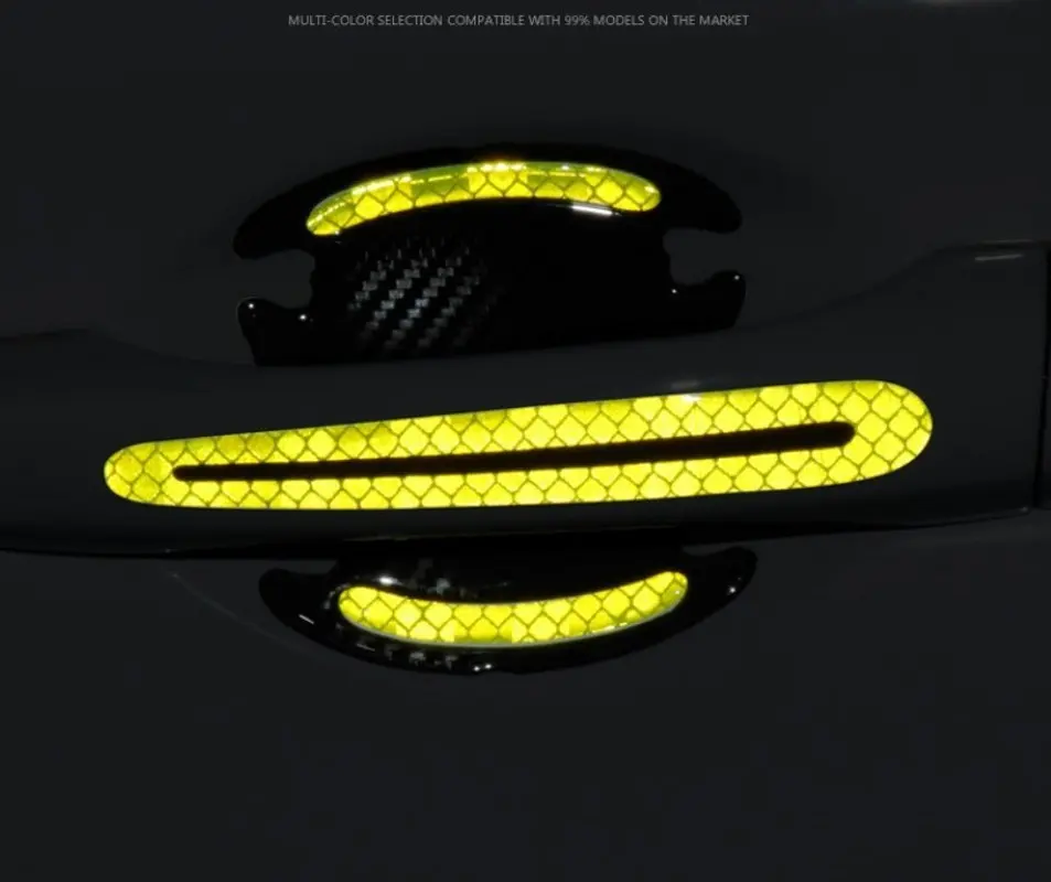 8pcs Car Door Handle Sticker Warning Mark Tape Reflective Sticker High Sign Safety Light Reflector Strip Anti-collision Decals