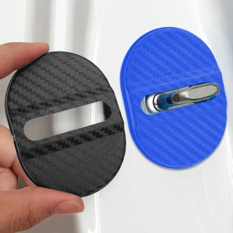 4/8pcs Universal Car Door Latch Carbon Fibre Protective Cover Cars Door Lock Rustproof Shock Absorbing Buffer Cushion Auto Parts