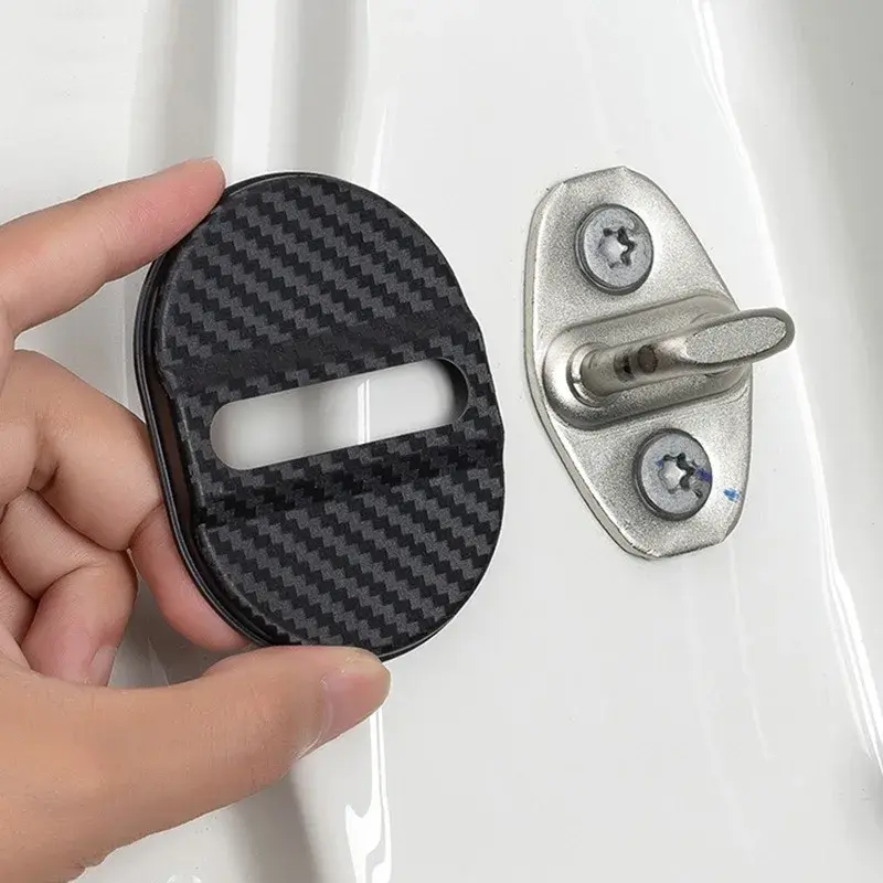 4/8pcs Universal Car Door Latch Carbon Fibre Protective Cover Cars Door Lock Rustproof Shock Absorbing Buffer Cushion Auto Parts
