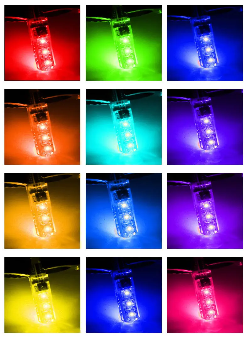 2pcs T10 5050  6SMD RGB Remote Control Led Car Light  Bulb Clearance Lights Multicolor W5w 501 Side Light Lamp Bulbs