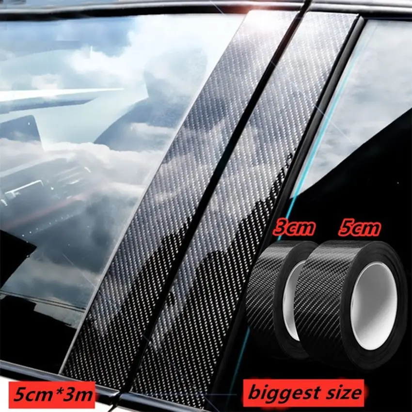 3/5m Carbon Fiber Car Sticker Car Door Trunk Protective Strip Auto Door Threshold Side Anti Scratch Tape Waterproof Decal Film