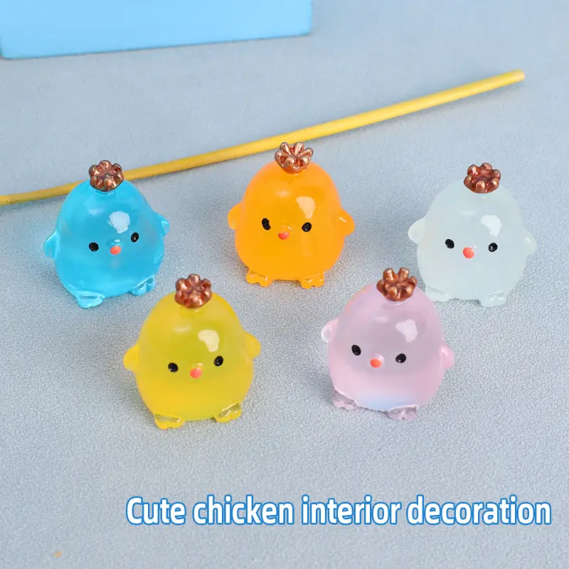Luminous Ornament Cute Crown Chicken Dolls Auto Dashboard Decoration Night Fluorescence Creative Resin Auto Interior Accessories