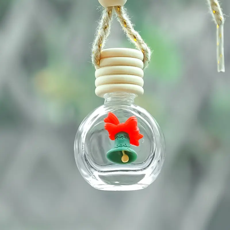 New Car Christmas Pendant Aromatherapy Bottle Cute Santa Wooden Lid Transparent Glass Empty Bottle Auto Interior Accessories