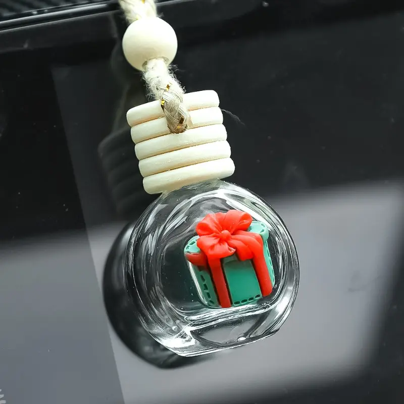New Car Christmas Pendant Aromatherapy Bottle Cute Santa Wooden Lid Transparent Glass Empty Bottle Auto Interior Accessories