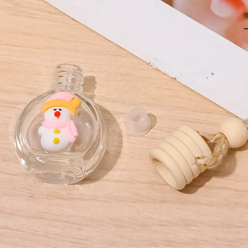 New Car Christmas Pendant Aromatherapy Bottle Cute Santa Wooden Lid Transparent Glass Empty Bottle Auto Interior Accessories