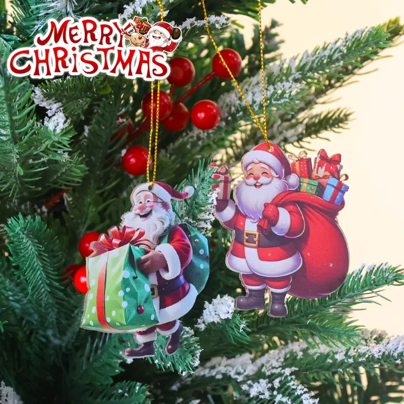 1/2pcs New Christmas Car Hanging Charms Cute Gift Santa Claus Festival Pendants Auto Rearview Mirror Acrylic Flat Decorations