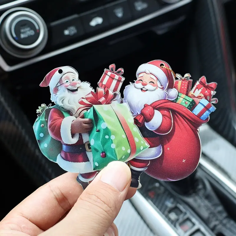 1/2pcs New Christmas Car Hanging Charms Cute Gift Santa Claus Festival Pendants Auto Rearview Mirror Acrylic Flat Decorations