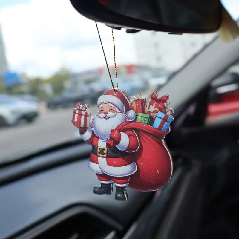 1/2pcs New Christmas Car Hanging Charms Cute Gift Santa Claus Festival Pendants Auto Rearview Mirror Acrylic Flat Decorations