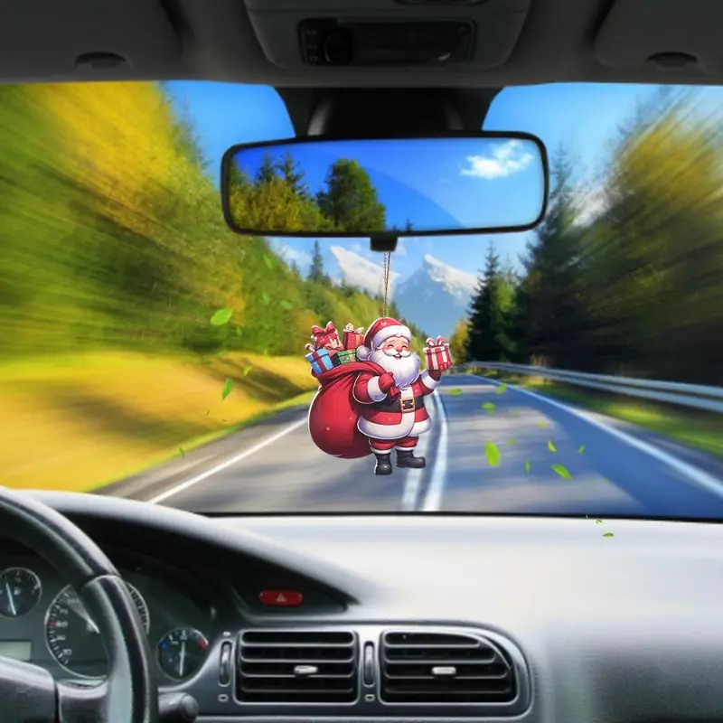 1/2pcs New Christmas Car Hanging Charms Cute Gift Santa Claus Festival Pendants Auto Rearview Mirror Acrylic Flat Decorations
