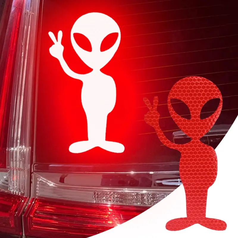 Fashion Alien Car Stickers Night Highly Reflective Safety Warning Decal Motorbike Electric Vehicle Personality Decorative Decals