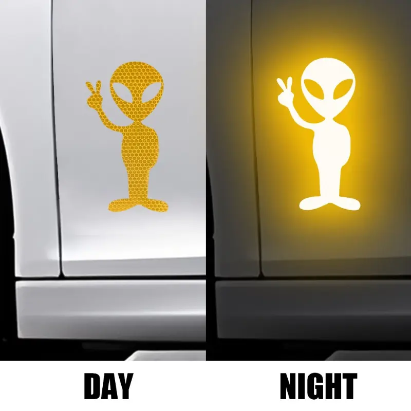 Fashion Alien Car Stickers Night Highly Reflective Safety Warning Decal Motorbike Electric Vehicle Personality Decorative Decals
