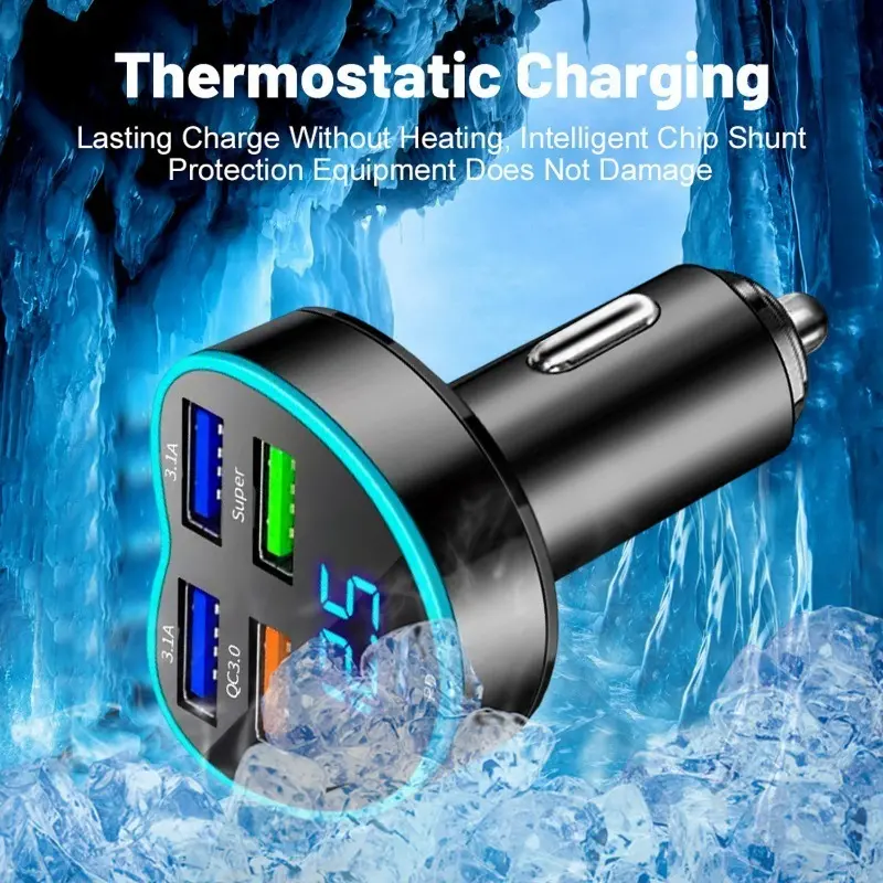 5In1 PD+4USB Heart Shape Digital Display Car Charger Super Fast Charging Phone Adapter Socket Cigarette Lighter Auto Accessories