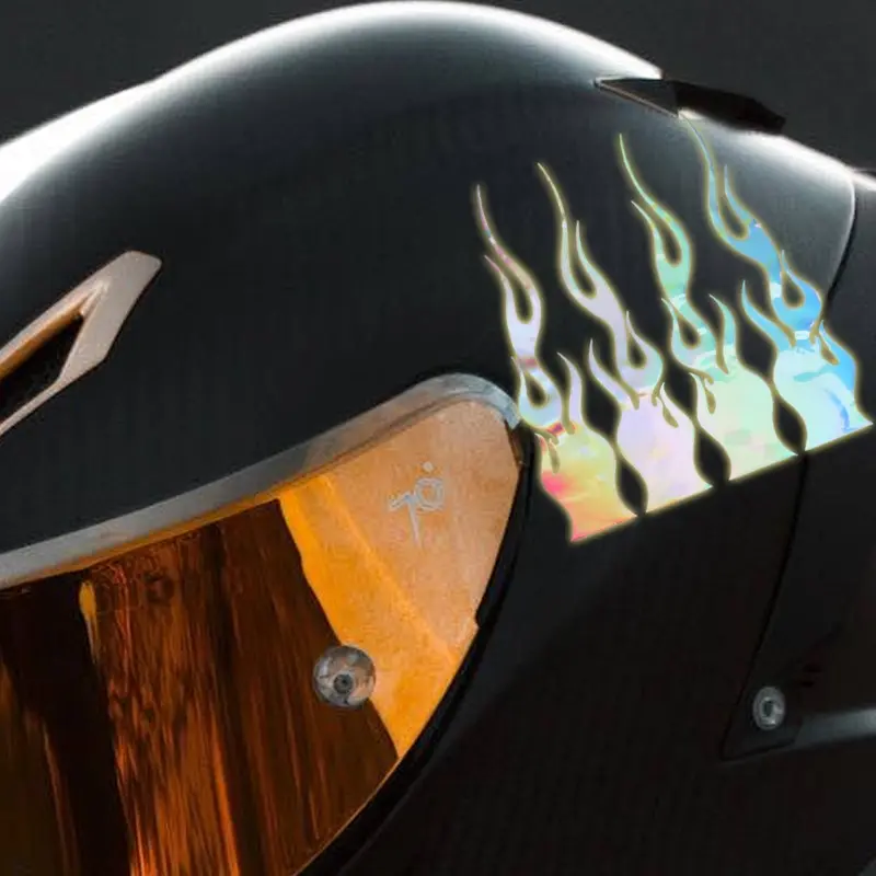 Car Motorbike Reflective Warning Stickers Helmet Sticker Cool Flame Pattern Vinyl Waterproof Decals Auto Decoration Accessories