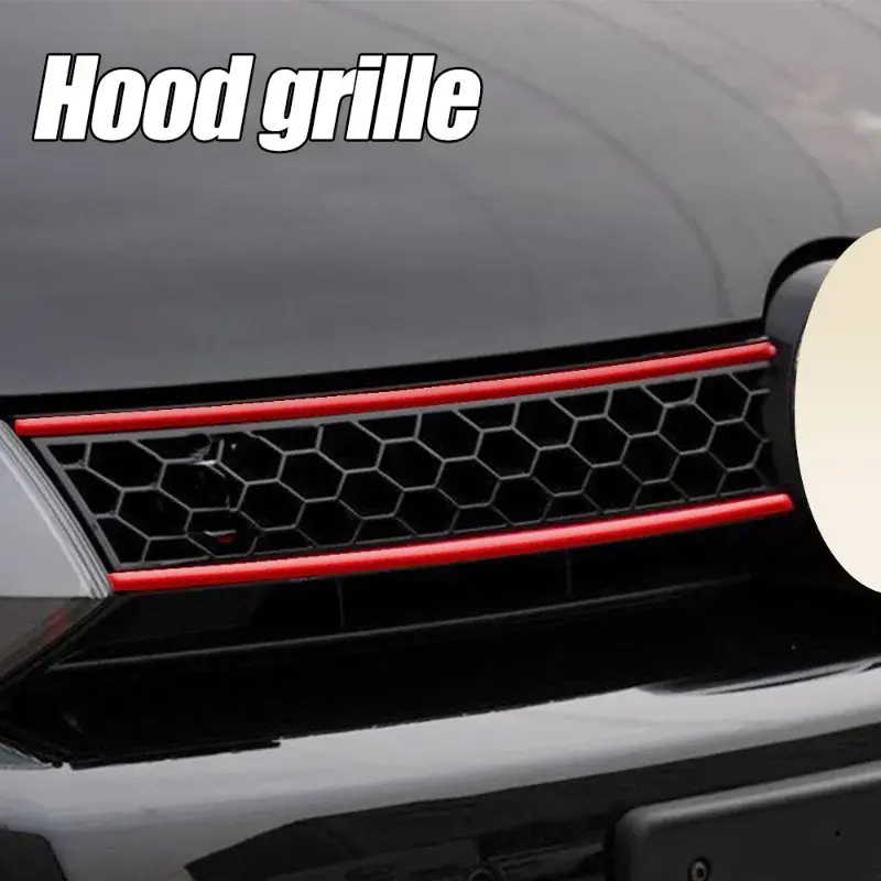 Car Front Hood Grill Sticker Decoration Auto Front Hood Grille Mouldings Red Waterproof Car Decor Accessories Exterior Sticker