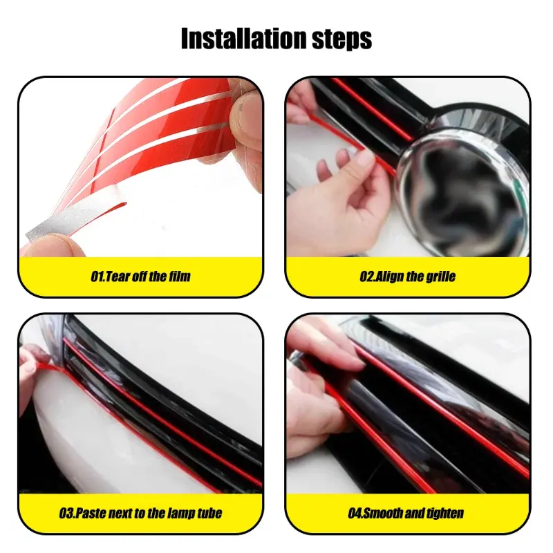 Car Front Hood Grill Sticker Decoration Auto Front Hood Grille Mouldings Red Waterproof Car Decor Accessories Exterior Sticker
