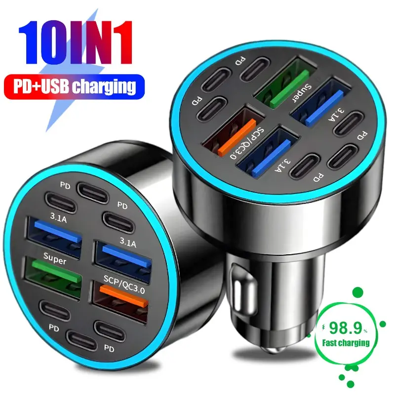 6PD+4USB Super Fast Charging Car Charger 10 in 1 Efficient Adapter Electrical Equipment Charging Systems Battery Charging Units