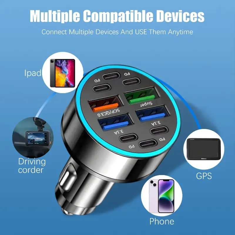 6PD+4USB Super Fast Charging Car Charger 10 in 1 Efficient Adapter Electrical Equipment Charging Systems Battery Charging Units