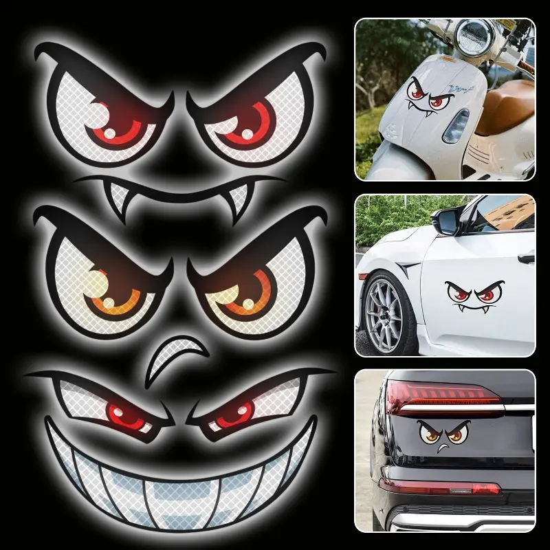 Car Reflective Stickers Devil's Eyes Reflective Warning Stickers Rearview Mirror Decoration Motorcycles Car Exterior Accessories