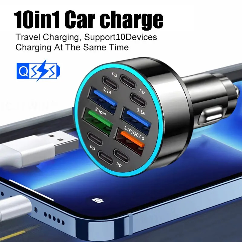 6PD+4USB Super Fast Charging Car Charger 10 in 1 Efficient Adapter Electrical Equipment Charging Systems Battery Charging Units