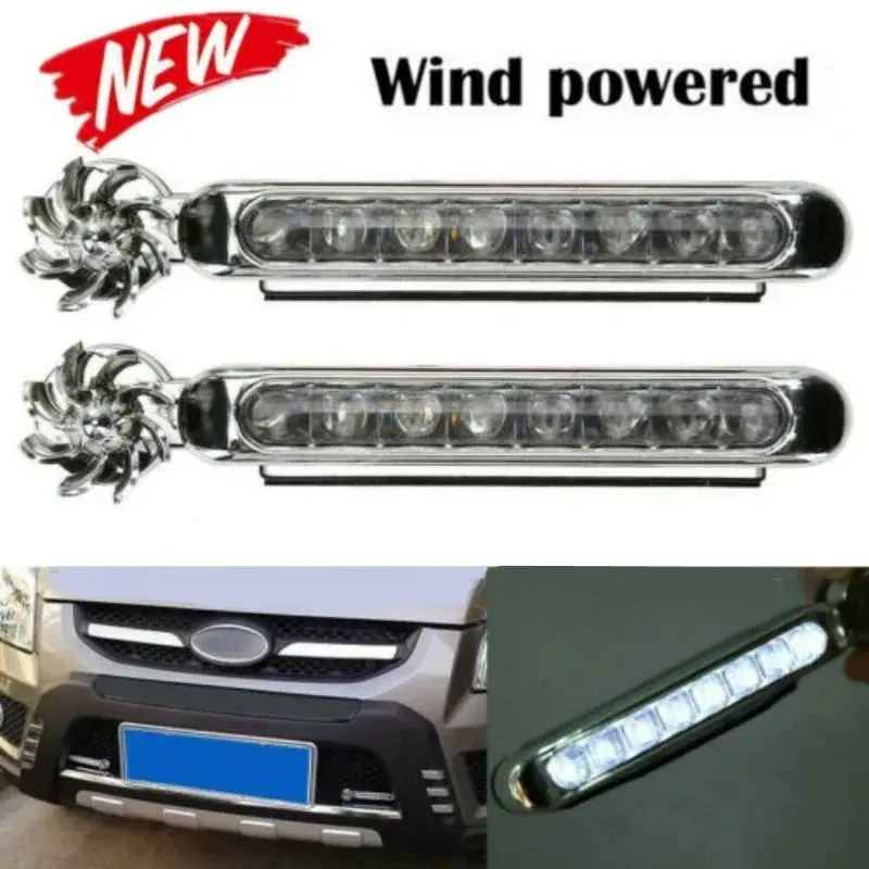 Wind Powered 8 LED Car Light External DRL Running Lights Headlight Fog Light Lamp Auto Daylight Wind Energy Without Wiring