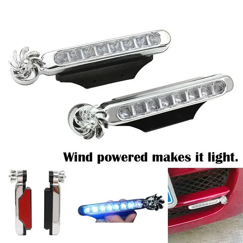 Wind Powered 8 LED Car Light External DRL Running Lights Headlight Fog Light Lamp Auto Daylight Wind Energy Without Wiring