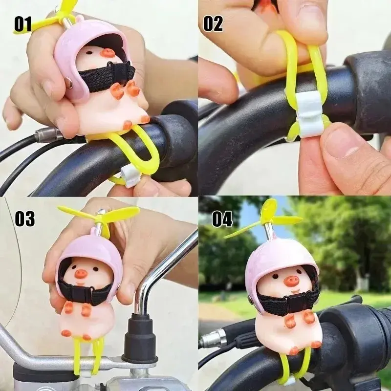 Car Motocycle Decor Sticker Pink Small Pig Animal Toy with Helmet Break Wind Moto Driving Toy Auto Styling Ornaments 2PCS