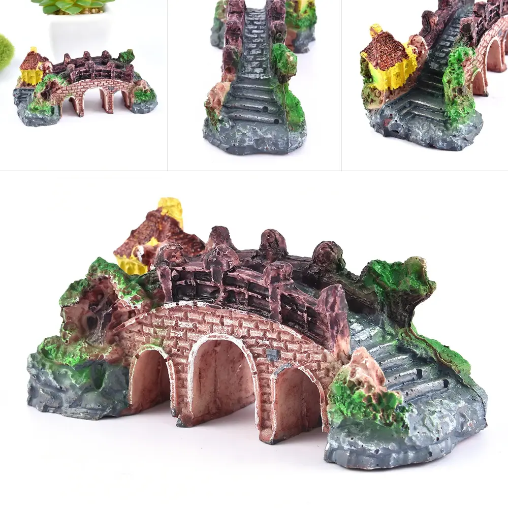 Artificial Bridge Aquarium Ornaments Fish Tank  Aquarium Decor Supplies Artificial Landscaping Resin Rockery Bridge Decorations