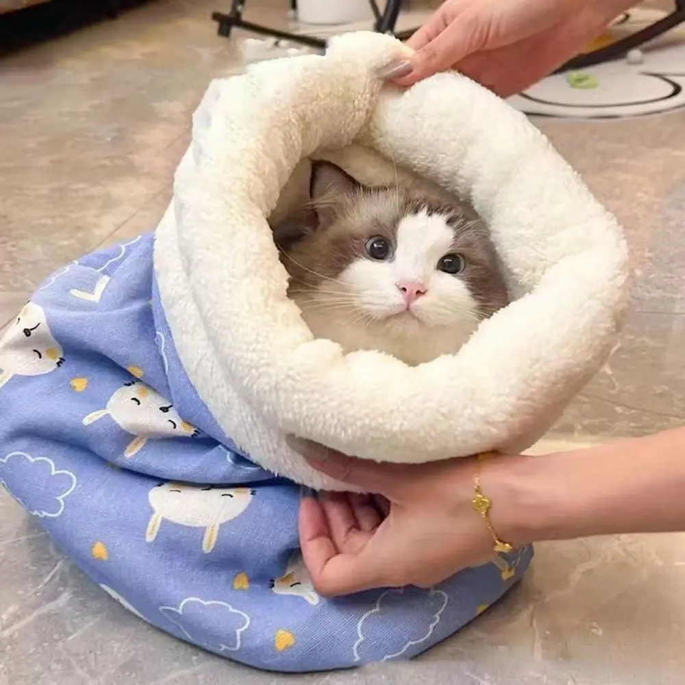 Soft Cute Pet Cat Sleeping Bag Thickened Warm Nest for Cat Dog Pocket Type Quilt Bed Kitten Puppy Comfortable Soft Nest