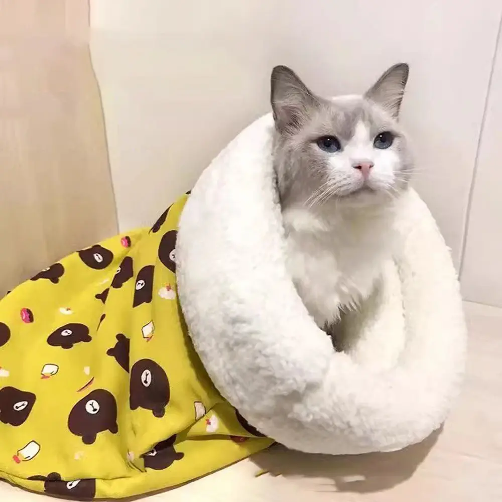 Soft Cute Pet Cat Sleeping Bag Thickened Warm Nest for Cat Dog Pocket Type Quilt Bed Kitten Puppy Comfortable Soft Nest