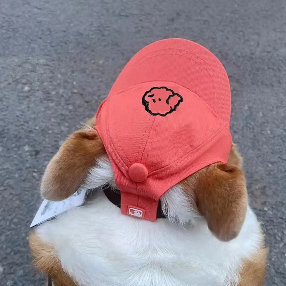 Adjustable Dog Baseball Cap Cotton Pet Hat  with Ear Holes Cartoon Dog Embroidery Design Hat for Dogs Cats Pet supplies