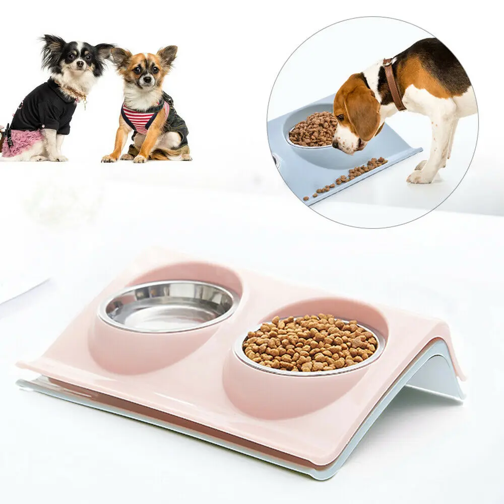 Spillage Prevention Pet Bowl Dual Bowl Design Stainless Steel Cat&Dog Food Water Feeding Table