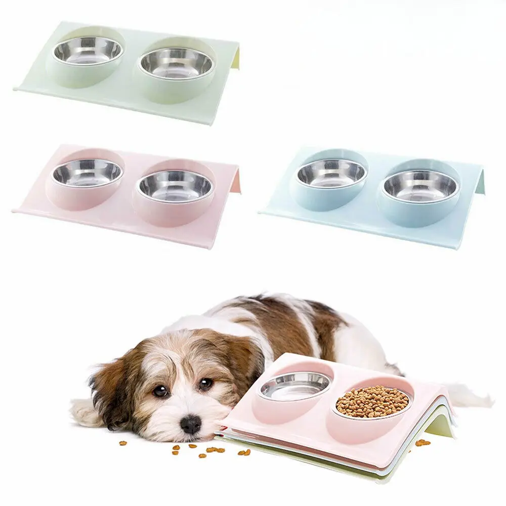 Spillage Prevention Pet Bowl Dual Bowl Design Stainless Steel Cat&Dog Food Water Feeding Table
