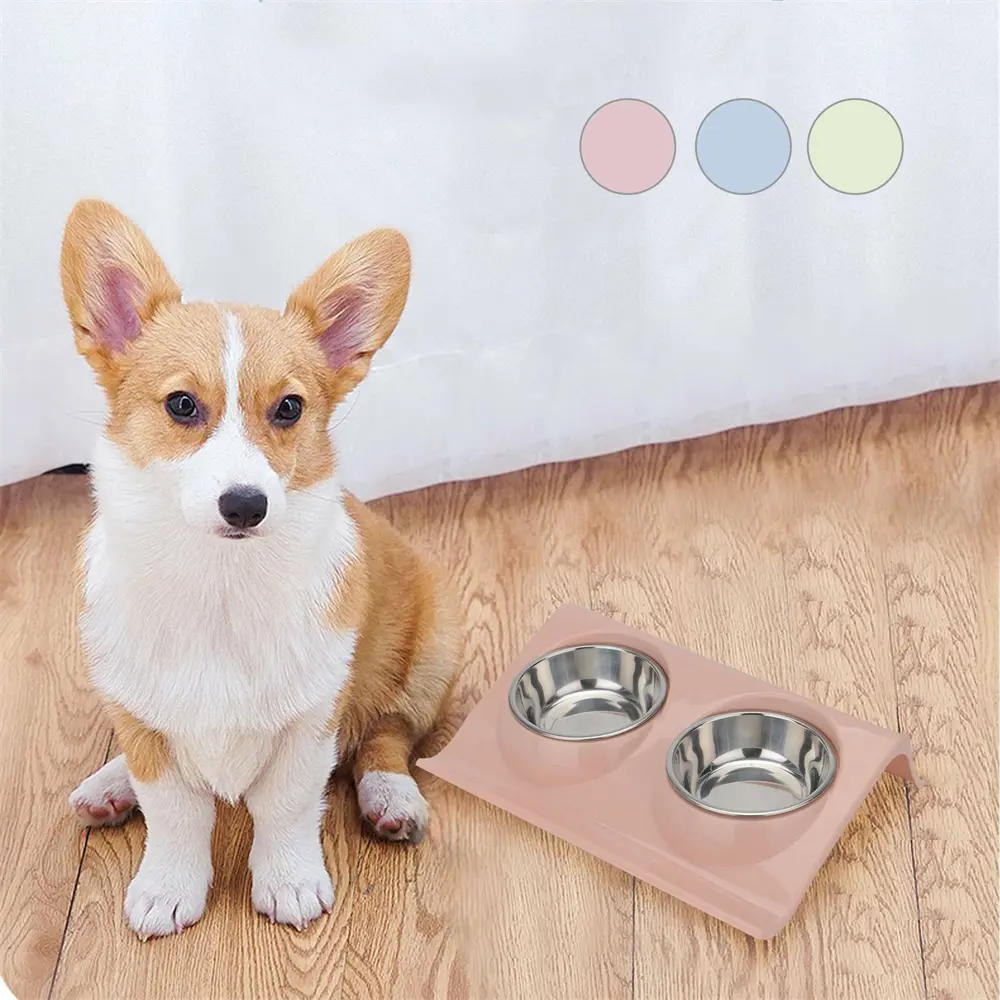 Spillage Prevention Pet Bowl Dual Bowl Design Stainless Steel Cat&Dog Food Water Feeding Table