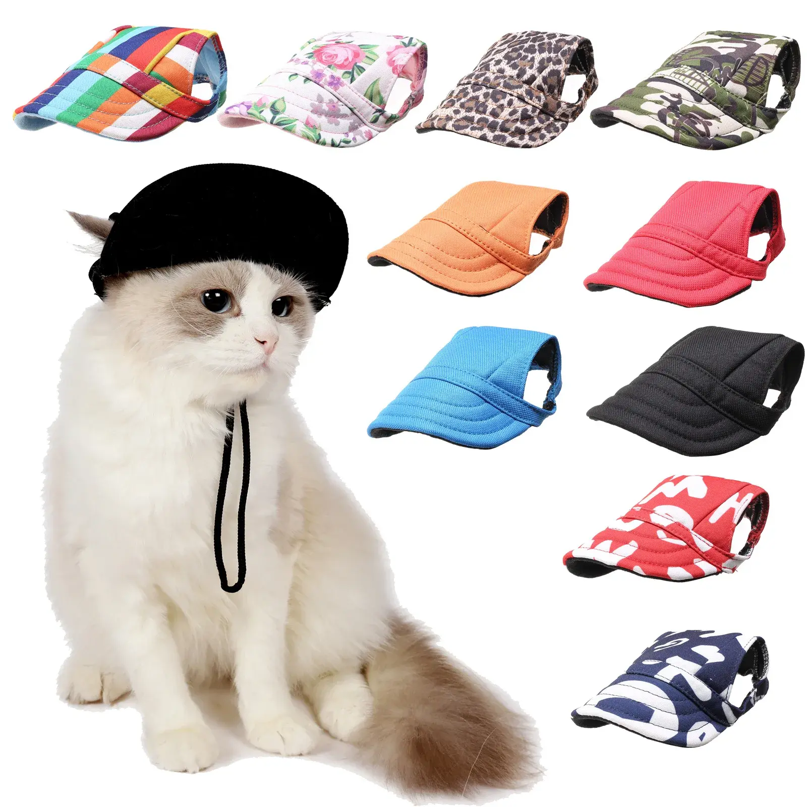 Dog Hat Dog Cat Sun Hat with Ear Holes Adjustable Pet Baseball Cap for Small and Medium Dogs Cats Pet Accessories