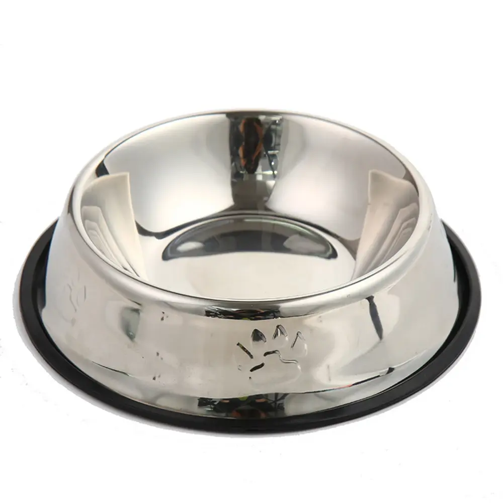 Stainless Steel Dog Cat Food Bowl Pets Quality Metal Pawprint Feeder Non-slip Pet Feeding Container with Rubber Base Accessories