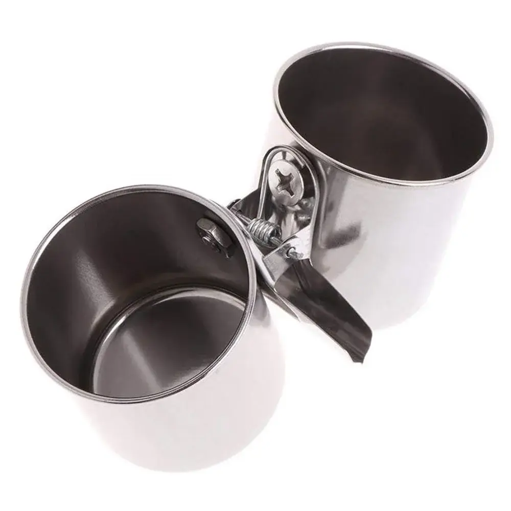 Parrot Feeder Cup with Clip Stainless Steel  Double Cups Bird Feeding Food Water Bowl Cage Feeder Accessories Pet Supplies