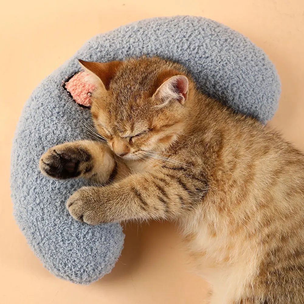 Pet U-shaped Neck Guard Pillow Soft Cotton Bite Resistant Warm Comfort For Cat Dog Winter Sleeping