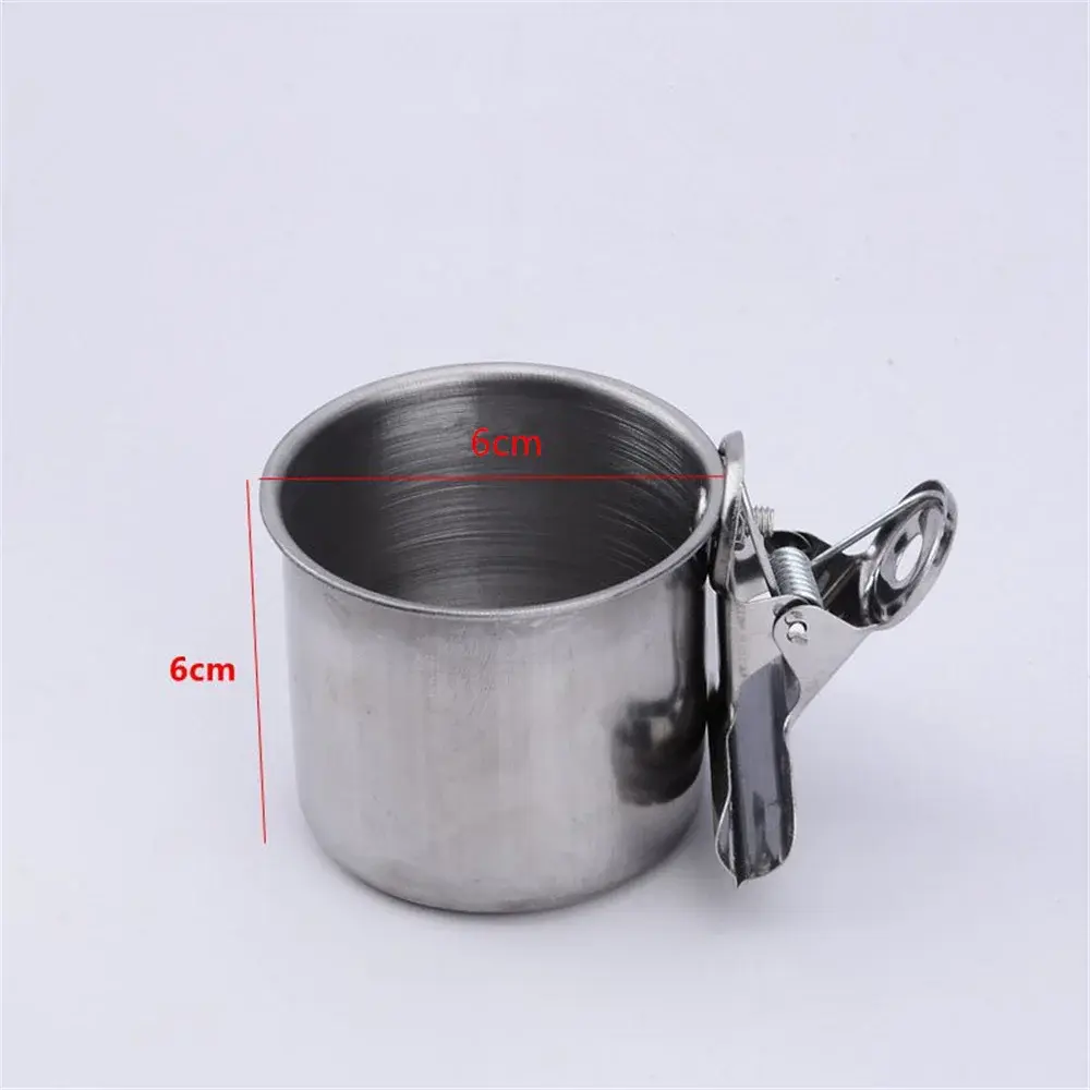 Parrot Feeder Cup with Clip Stainless Steel  Double Cups Bird Feeding Food Water Bowl Cage Feeder Accessories Pet Supplies