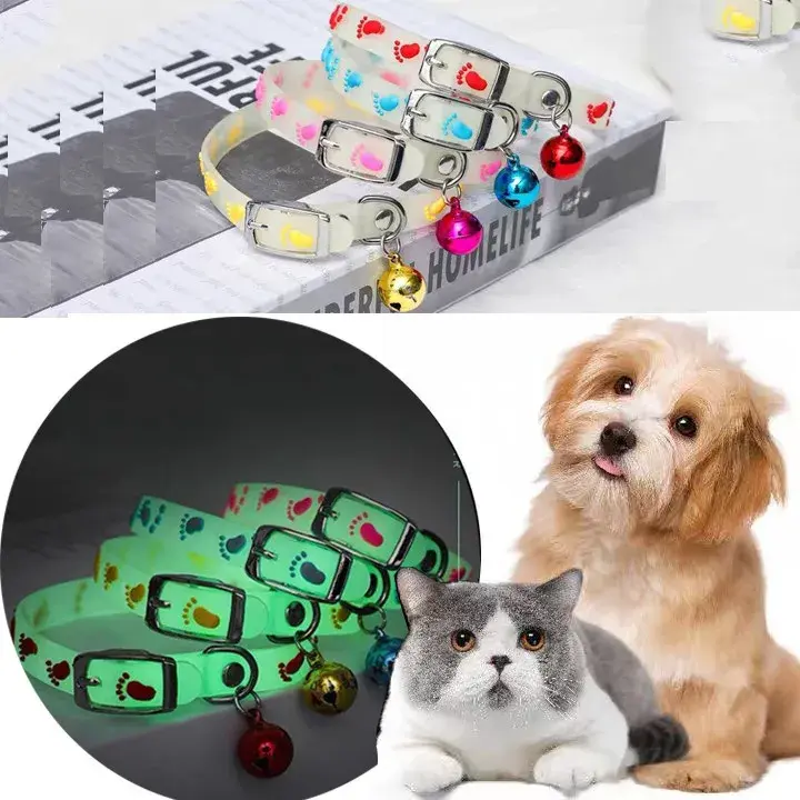 Pet Fluorescent Luminous Silicone Footprint Collar Cat Dog Luminous Collar Night Puppy Kitten Outdoor Anti-loss Pet Supplies