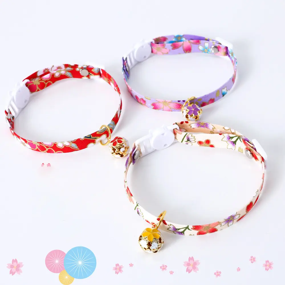 Adjustable Floral Pet Collar - Breakaway Safety Design with Bells for Cats & Small Pets