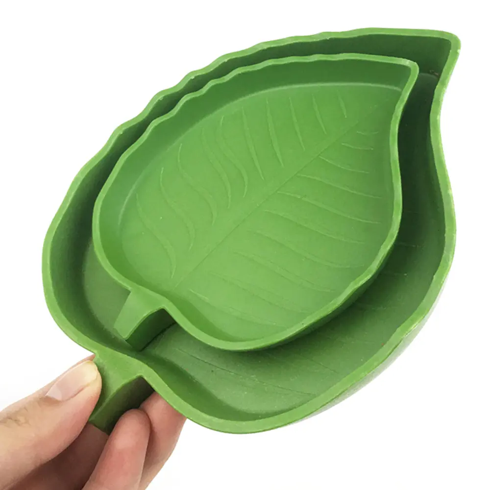 Reptile Feeder Leaf Shape Bowl 2Pcs Multi-Size Food Water Bowl for Turtle Lizards Hamsters Tortoise Gecko Small Pets Supplies