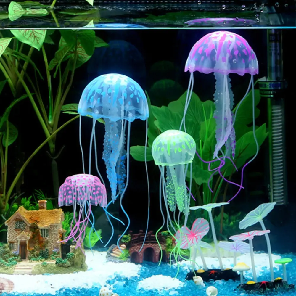 Aquarium Artificial Swim Luminous Jellyfish Decoration Fish Tank Silicone Luminous Jellyfish Ornament Aquarium Landscape Decor