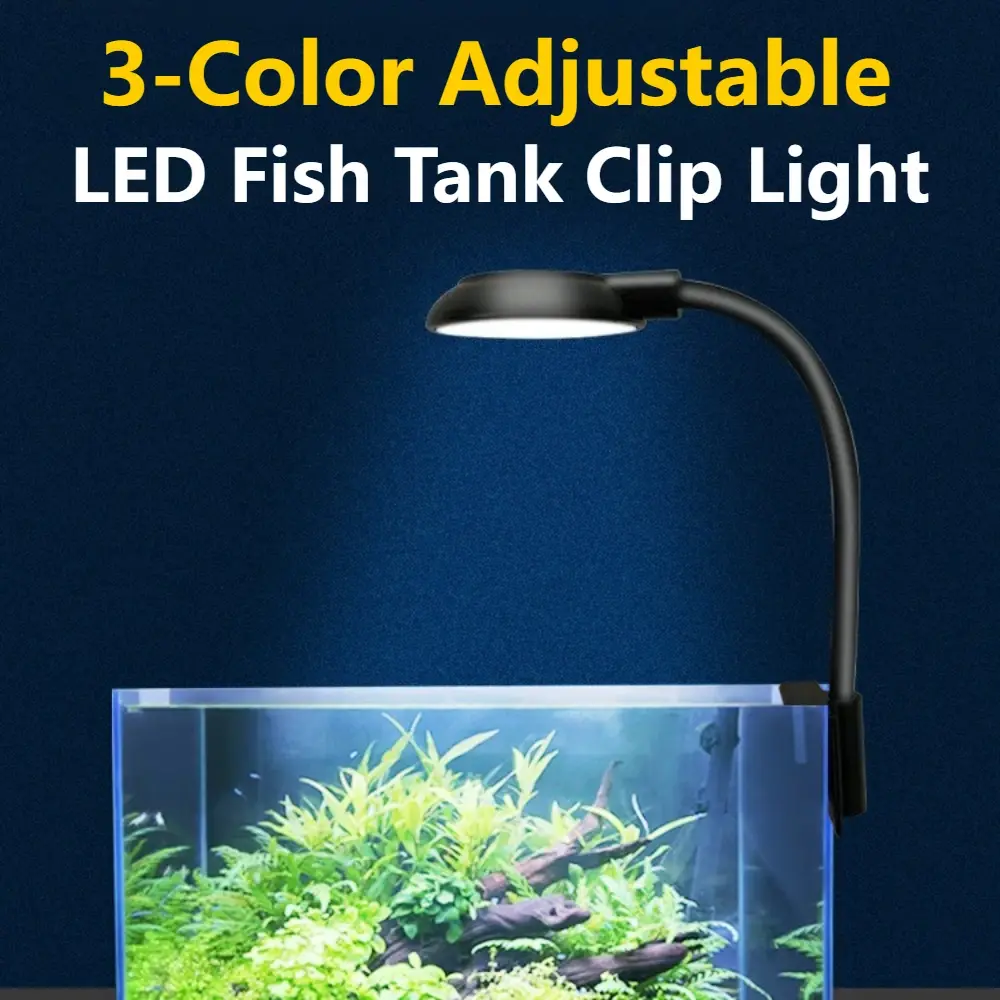 LED Fish Tank Clip Lamp 3 Colors Adjustable USB Power Led Full Spectrum Waterproof Lamp for Small fish tank Aquarium Lights